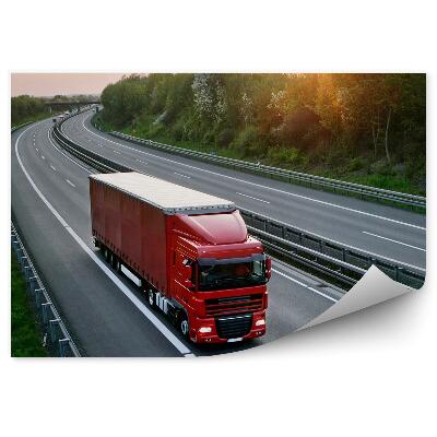 Fototapeta na zeď Červený kamion na dálnici