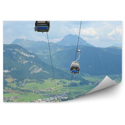 Fototapeta na zeď Výtah hory Alpy Rakousko domy stromy jehličnaté nebe mraky