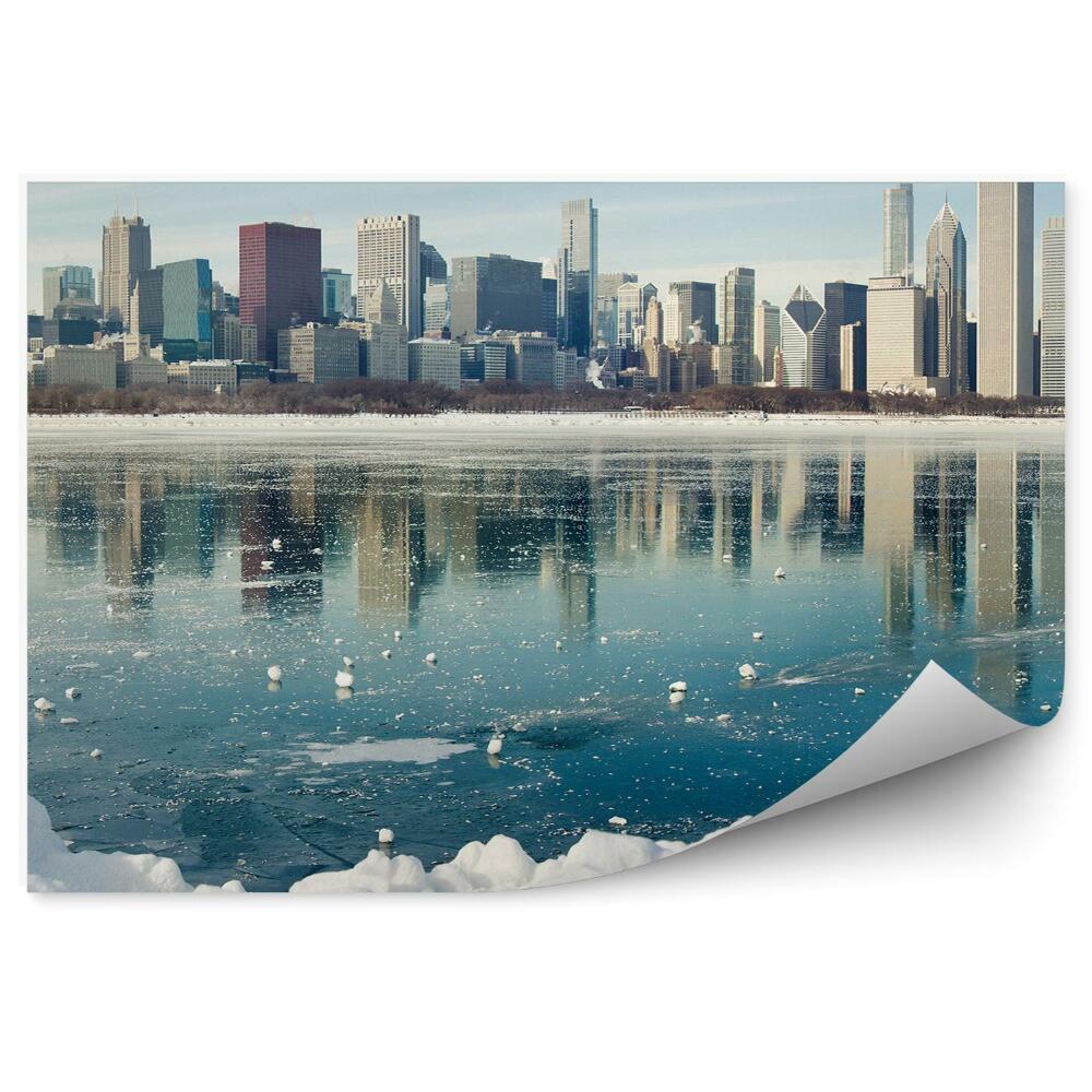 Samolepící fototapeta New York mrakodrapy stromy nebe mraky oceán led sníh