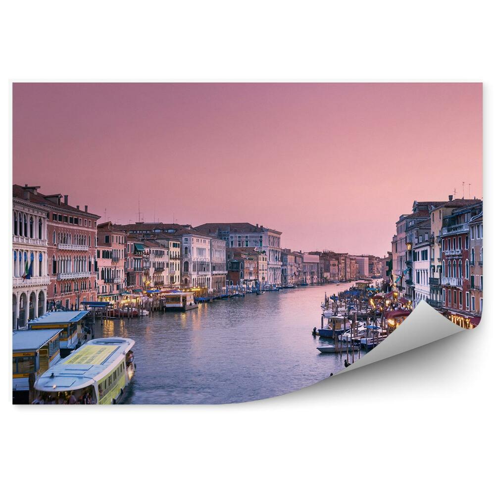 Fototapeta na zeď Architektura soumrak gondoly lodě růžová obloha