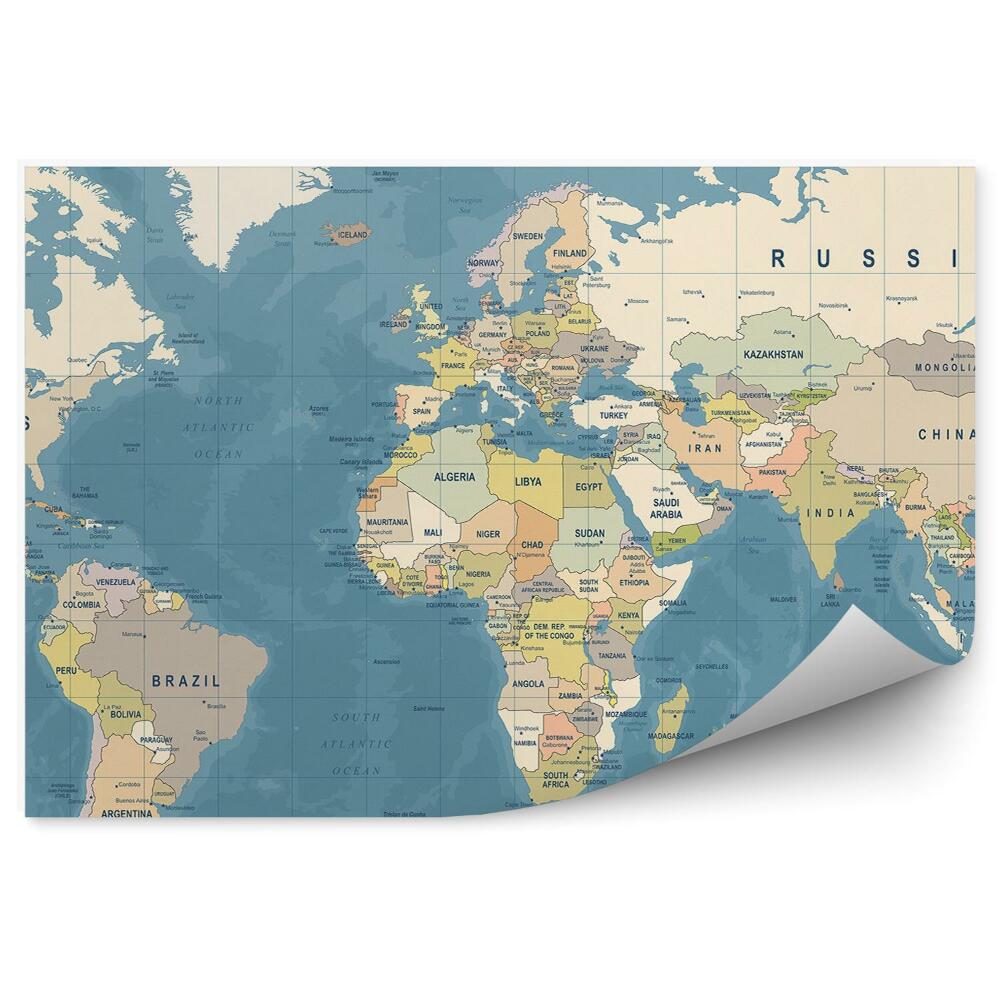 Fototapeta na zeď Vintage mapa světa názvy kontinentů