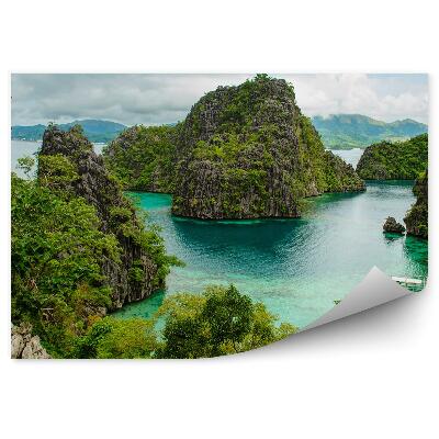 Fototapeta na zeď Lodě domy rostliny voda hory skály