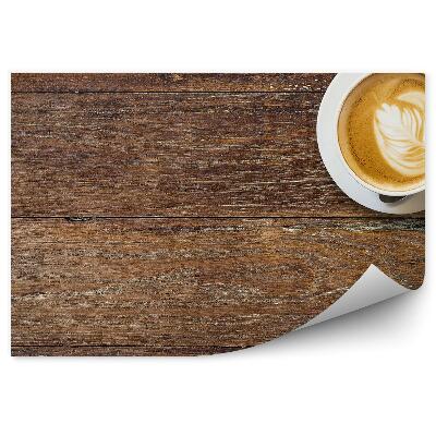 Tapeta Káva latte krém bílý šálek šálek dřevěný stůl