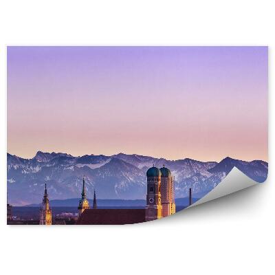 Fototapeta na zeď Bavorské Alpy Mnichov zima sníh západ slunce