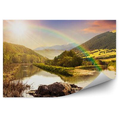 Fototapeta Západ slunce jehličnaté stromy mlha