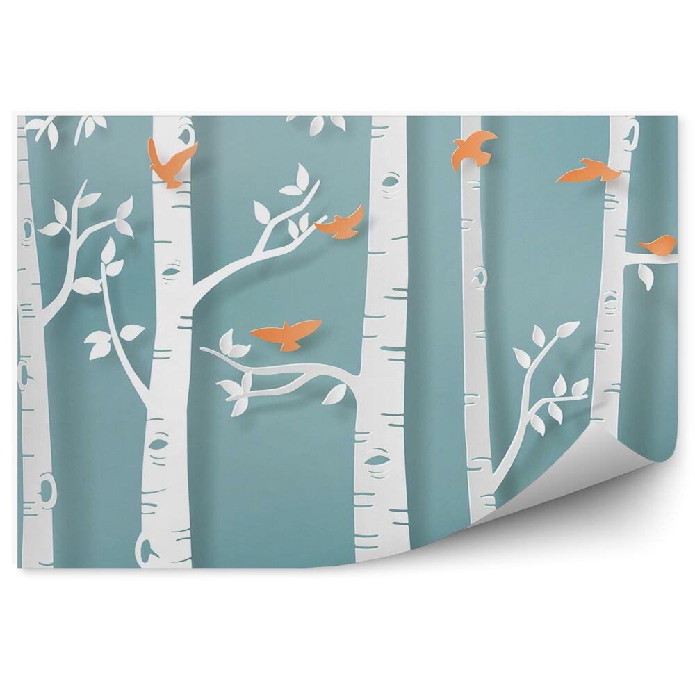 Fototapeta na zeď Abstraktní ilustrace březového lesa s ptáky