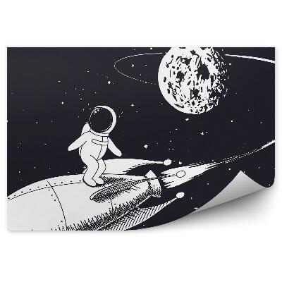 Samolepící fototapeta Kosmonaut na cestě raketou měsíc hvězda