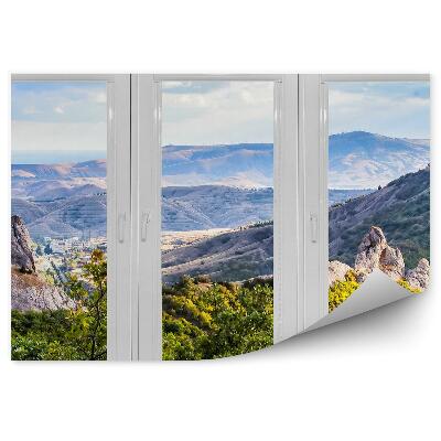 Fototapeta Okno s výhledem na hory zelené stromy