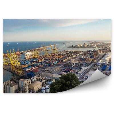 Fototapeta na zeď Přístav Barcelona průmysl oceán obloha mraky stromy rostliny Španělsko