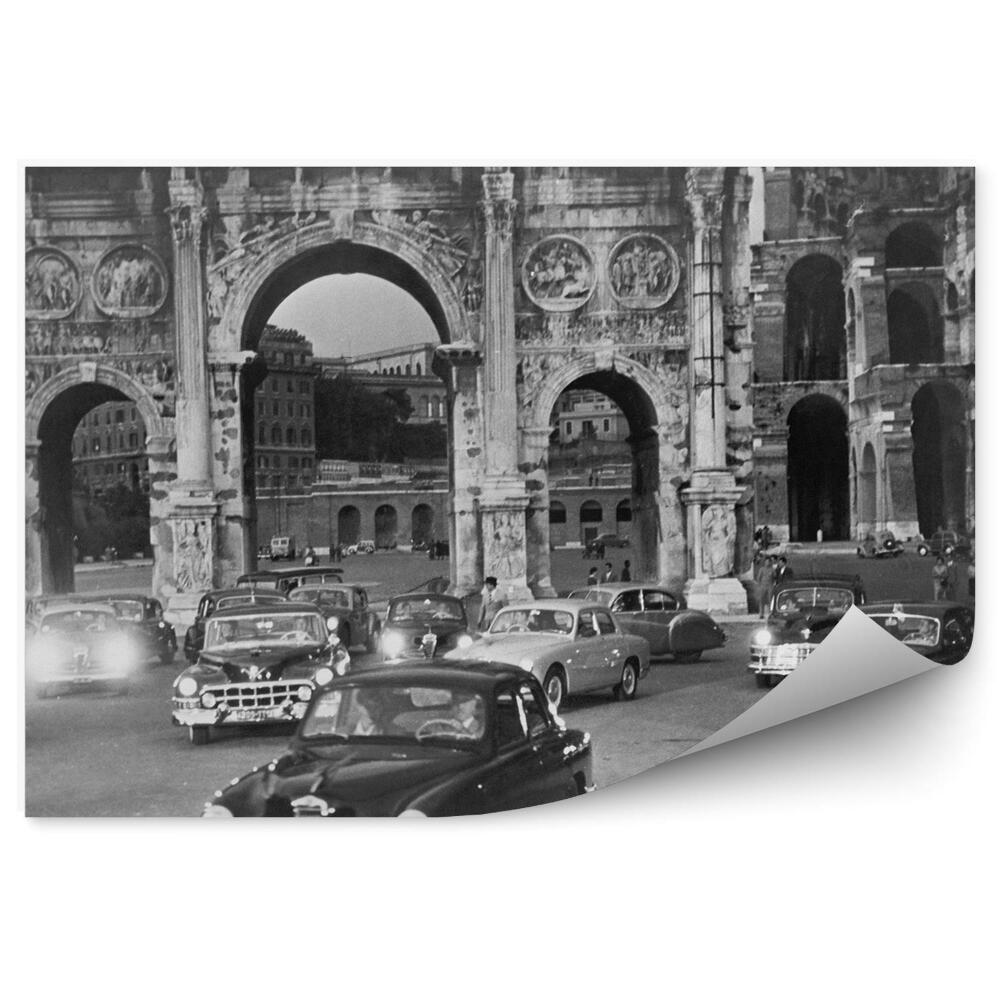 Fototapeta Černobílá fotografie města pouliční auta