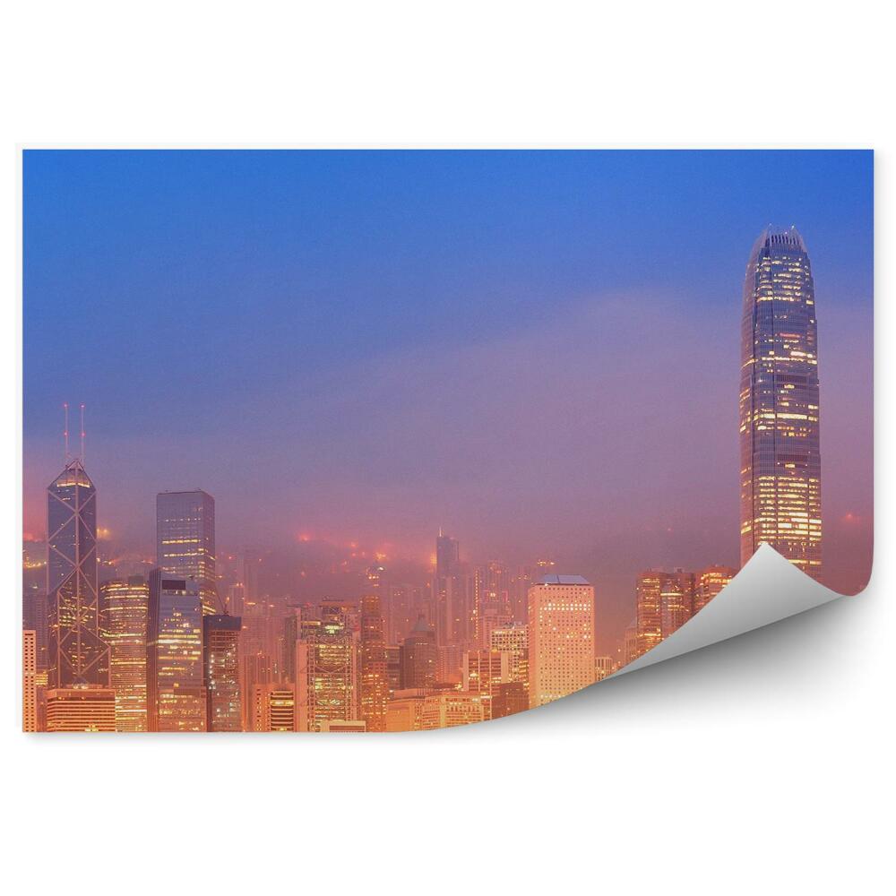 Samolepící fototapeta Hongkong mrakodrapy světla noc oceán jachty