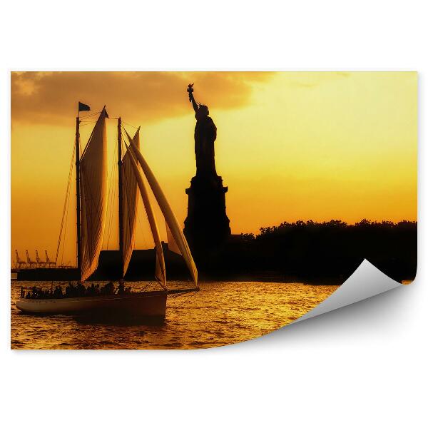 Fototapeta Socha Svobody plachetnice voda sépie