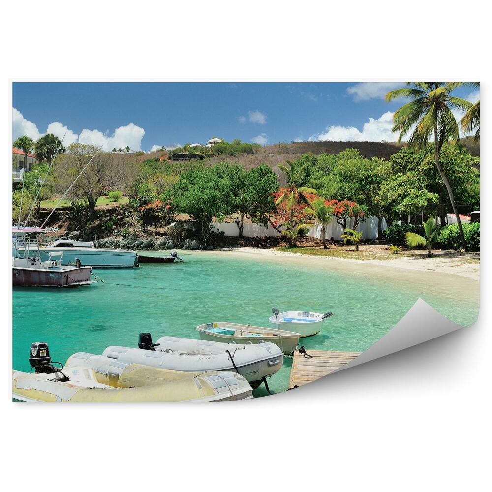 Fototapeta na zeď Malé molo ostrov zelené palmy lodě