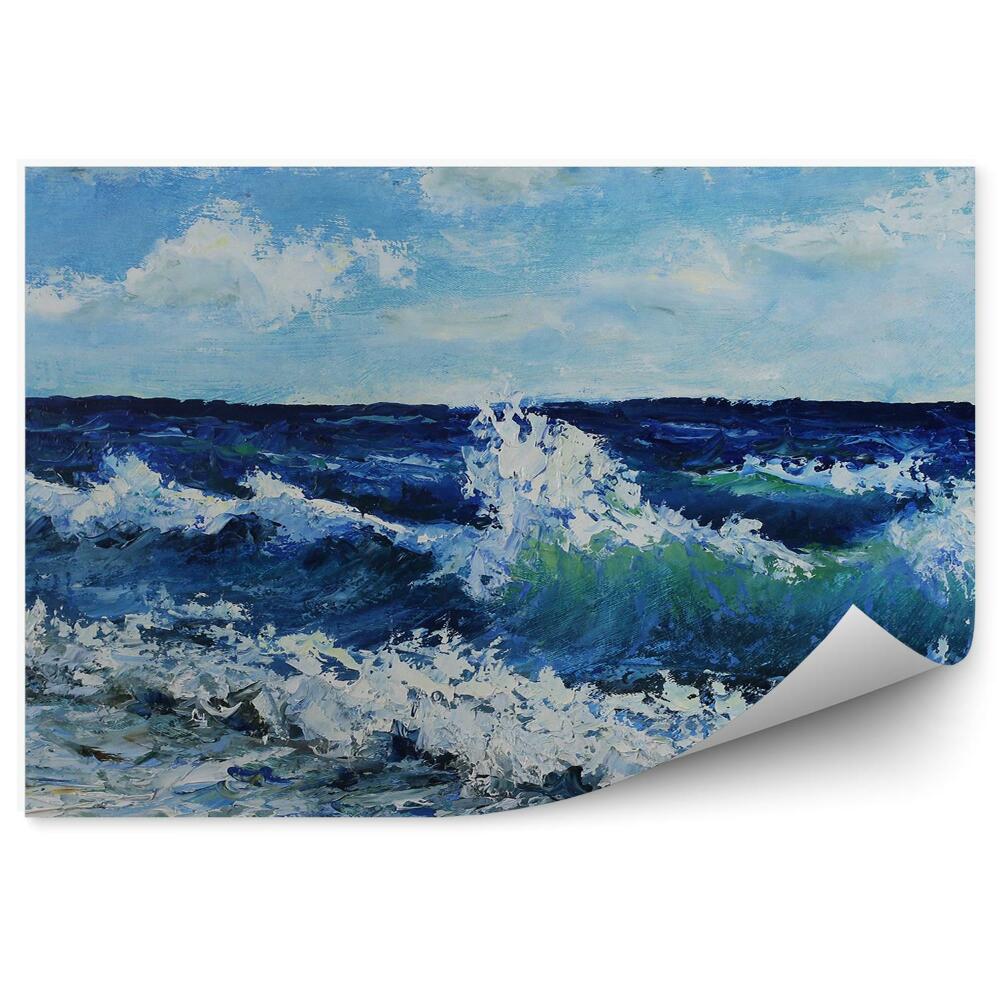 Fototapeta Mořské vlny pláž obloha mraky olejomalba