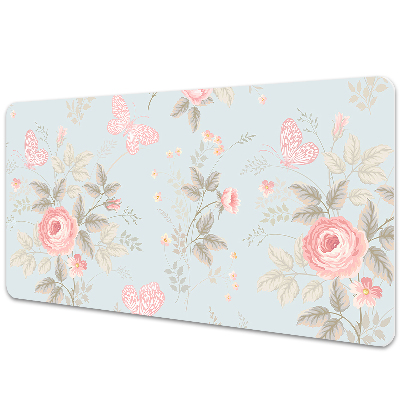 Psací podložka na stůl Motýli na růžích