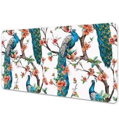 Pracovní podložka na stůl Tropičtí pávi a květiny
