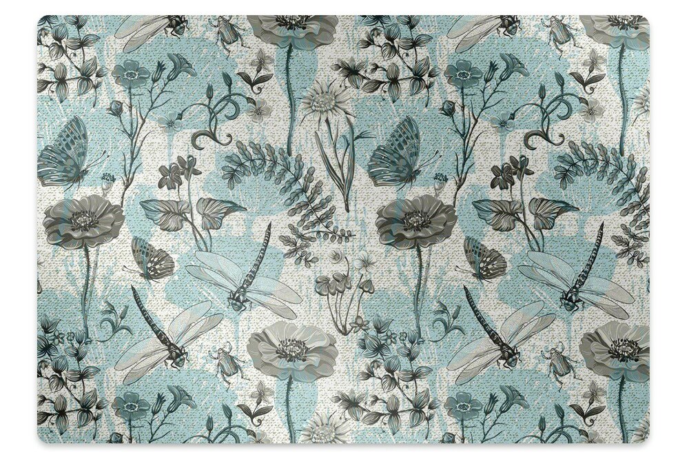 Podložka pod kancelářskou židli Květiny a vážky