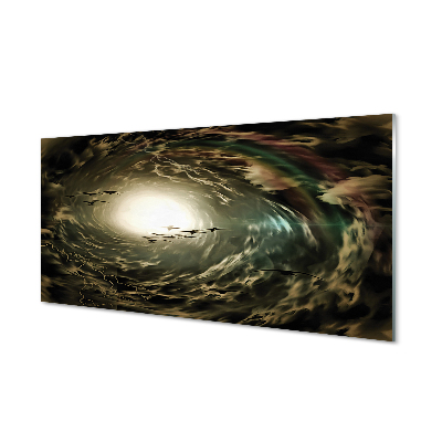 Skleněný obraz na zeď Ptáci na pozadí šedých mraků