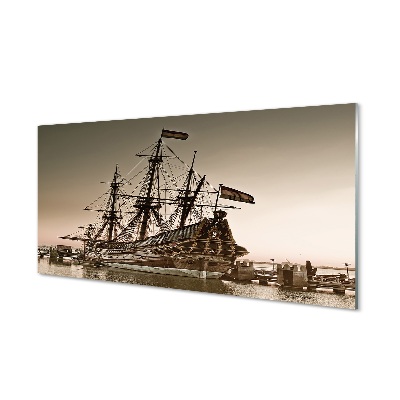 Skleněný obraz na zeď Loď na moři plachetnice v přístavu
