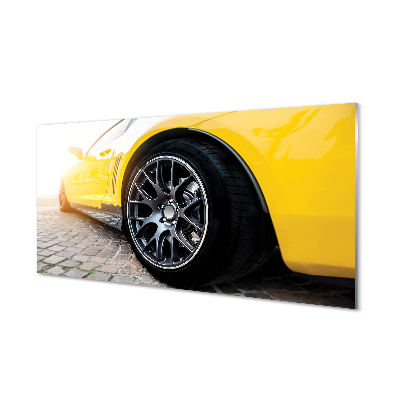 Skleněný obraz na zeď Žluté auto kolo strana