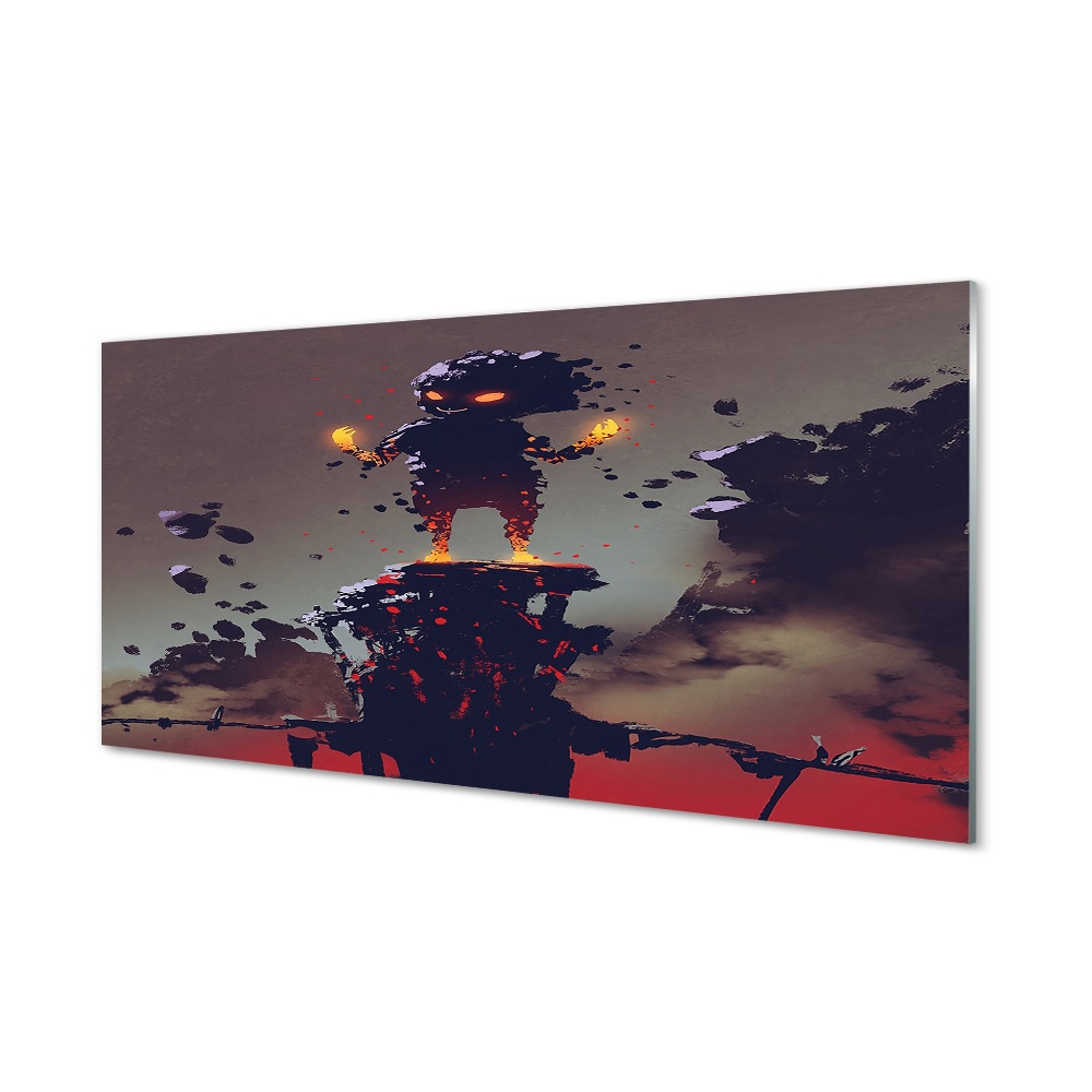 Obraz ze skla Postava kouř oheň kameny