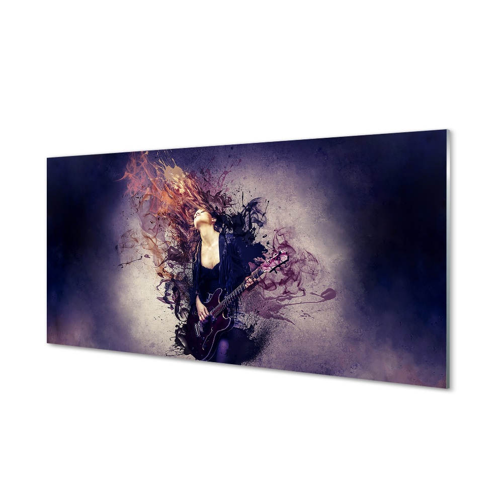 Luxusní skleněný obraz Ženské kytarové tóny skvrny od barvy a kouře