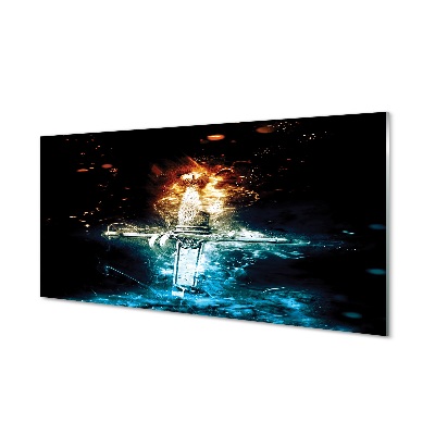 Skleněný obraz na zeď Meč oranžový a modrý kouř