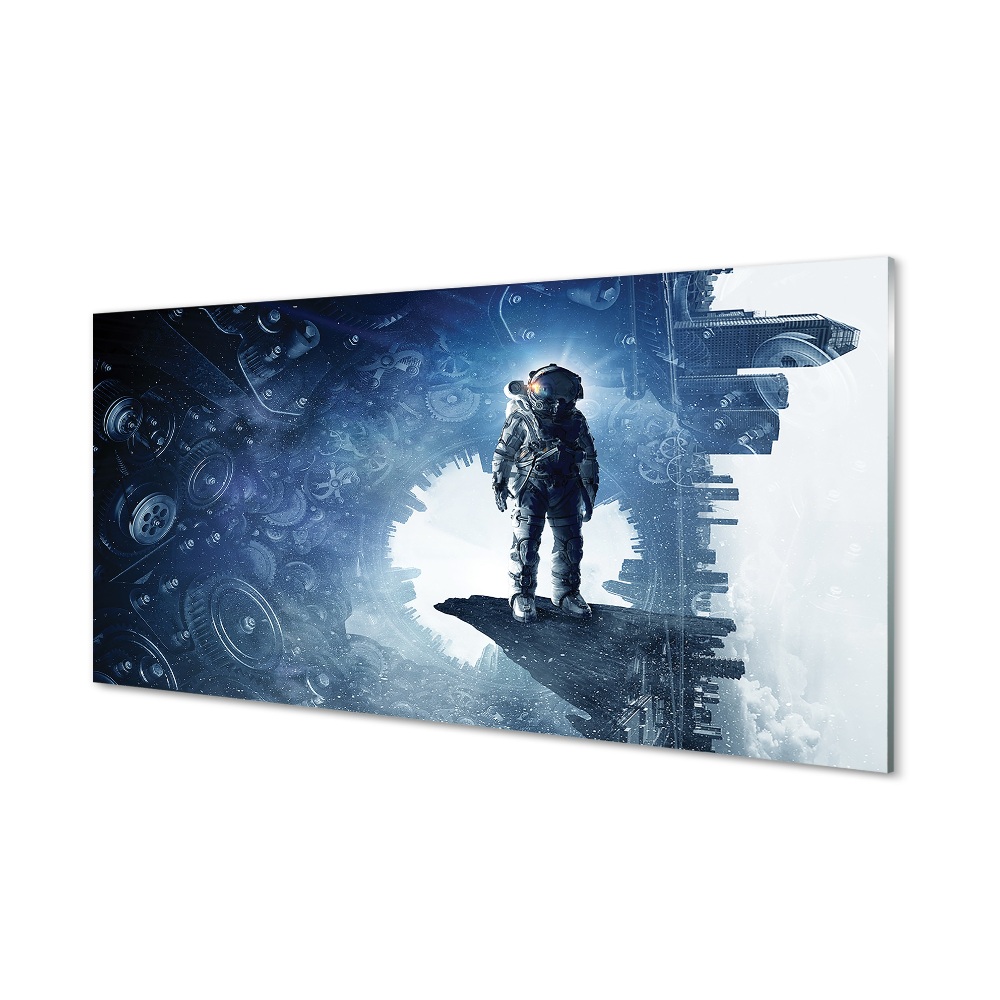 Skleněný obraz na stěnu Astronaut vesmír město