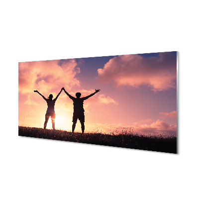 Luxusní skleněný obraz Lidé na západě růžové mraky