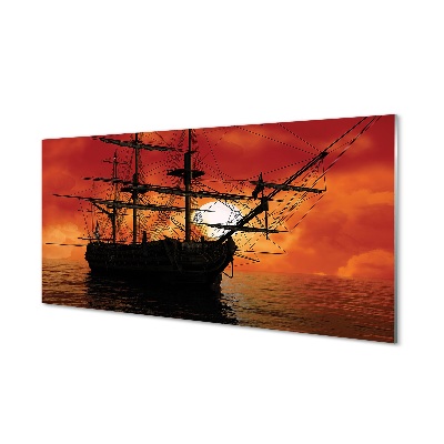 Skleněný obraz na zeď Loď moře oranžová obloha