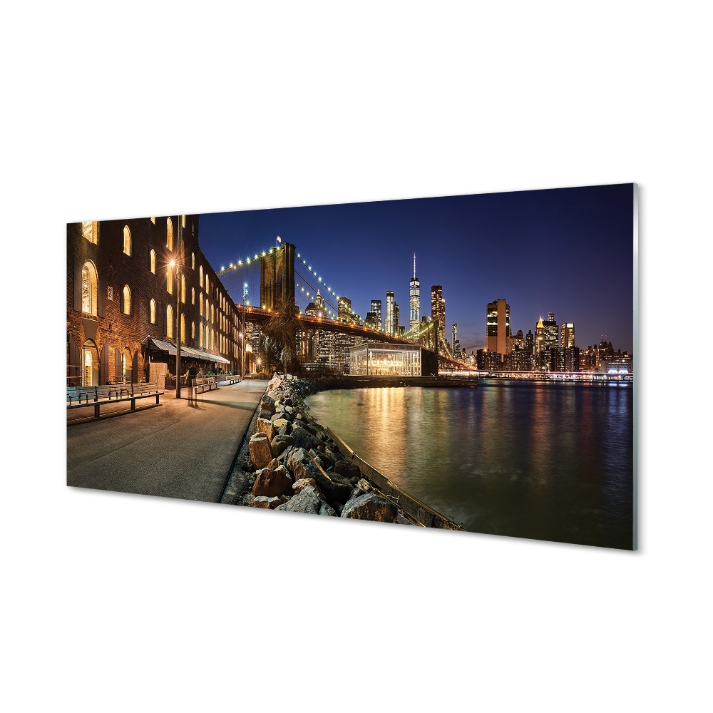 Skleněný obraz na stěnu Noční řeka mrakodrapy světlo budovy