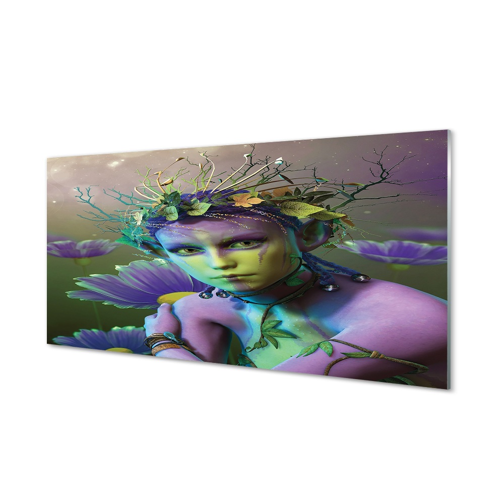 Obraz ze skla Fialový elf žena květiny