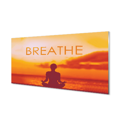 Skleněný obraz na stěnu Žena na oranžovém pozadí Dýchat