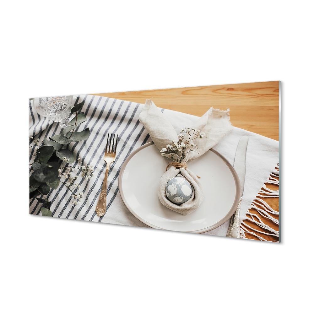 Luxusní skleněný obraz Talíř květy stůl