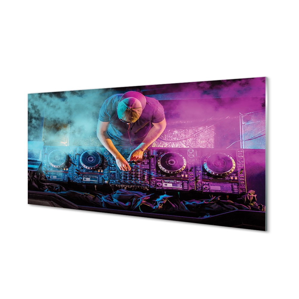 Obraz na skle DJ pult barevná světla kouř