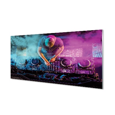 Obraz na skle DJ pult barevná světla kouř