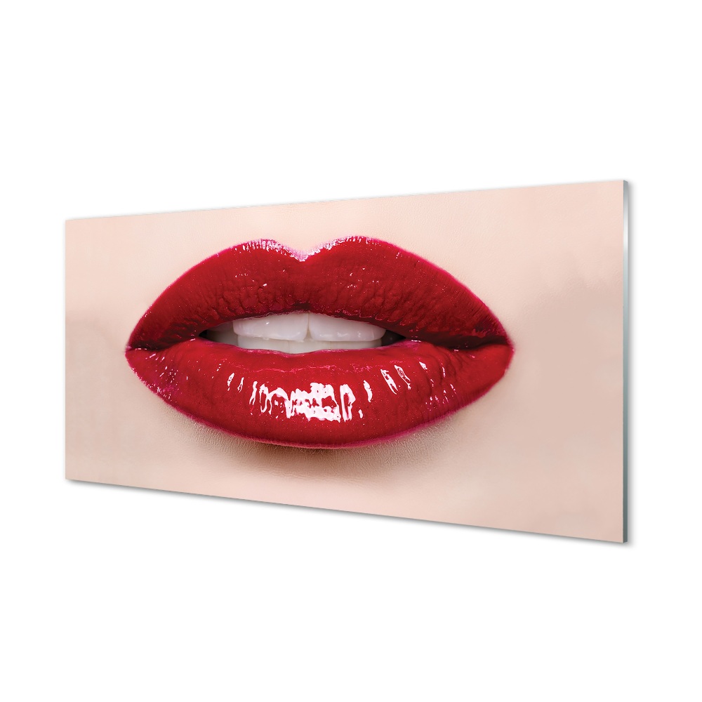 Skleněný obraz na zeď Červené rty bílé zuby