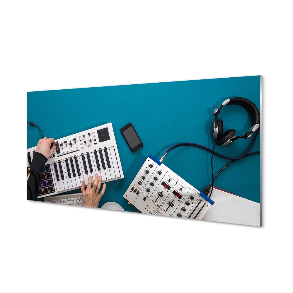 Luxusní skleněný obraz Sluchátka s DJ pultem