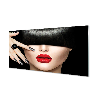 Obraz ze skla Žena tlusté červené rty s třásněmi