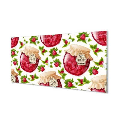 Luxusní skleněný obraz Vzor malinového džemu ve sklenicích