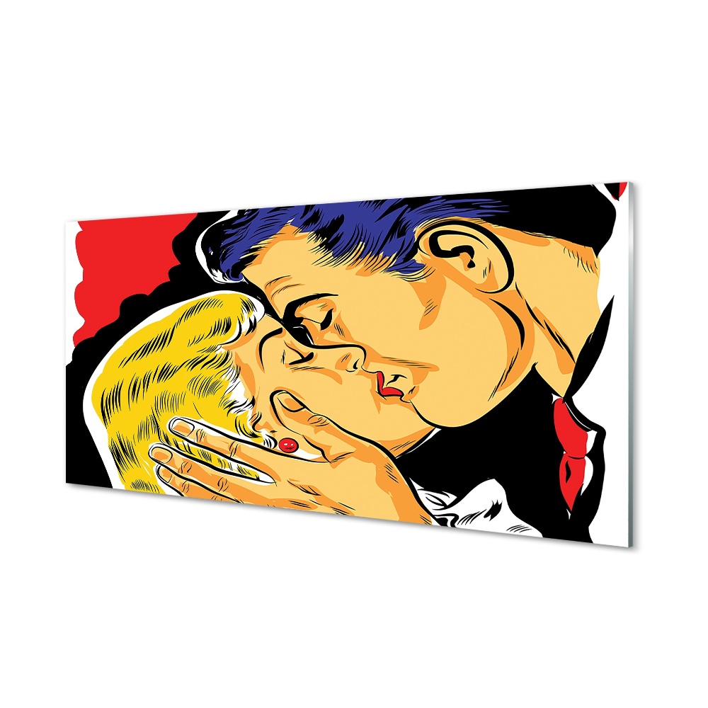 Moderní skleněný obraz Lidé se líbají pop art