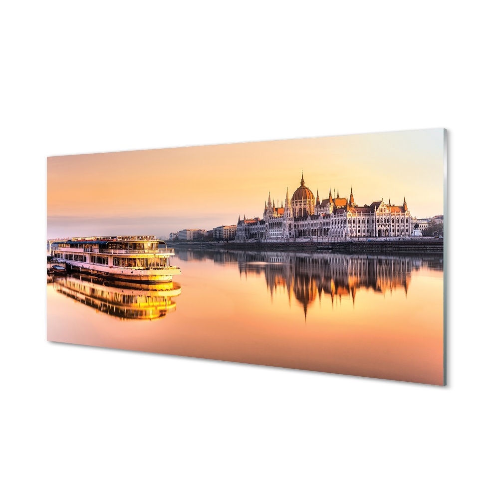 Skleněný obraz na stěnu Trajektové město při západu slunce