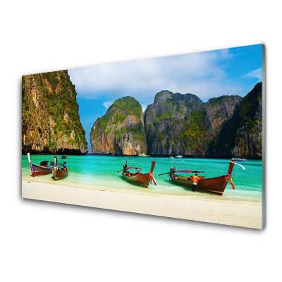 Skleněný obraz na stěnu Pláž Hora Loď