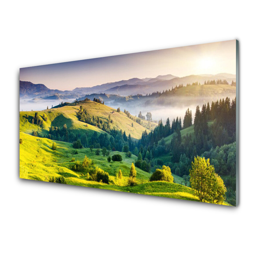 Obraz ze skla Hory Údolí Mlha Panorama