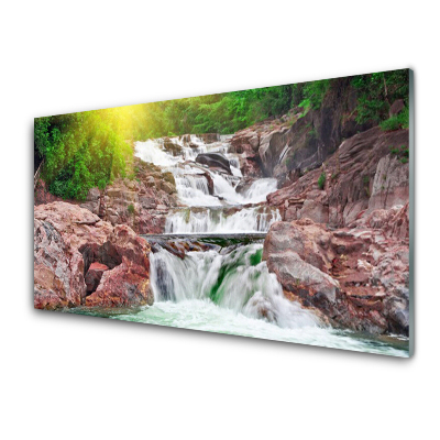 Moderní skleněný obraz Potok Hory Skály