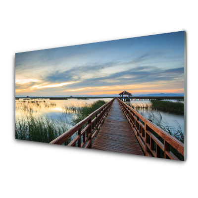 Skleněný obraz na stěnu Jezero s mostem