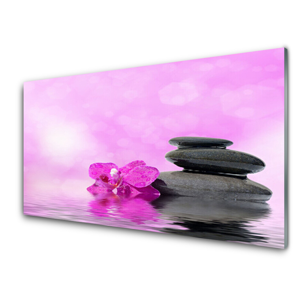 Obraz na skle Růžové pozadí orchideje kameny