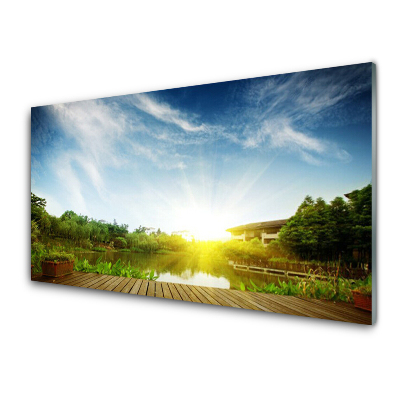 Skleněný obraz na stěnu Východ slunce nad jezerem