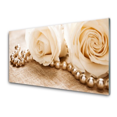 Obraz ze skla Béžové růže a perly