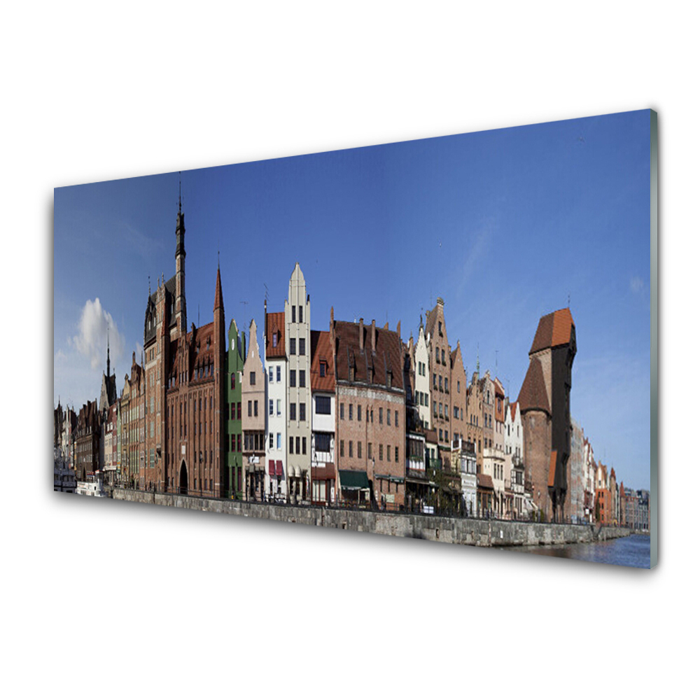 Moderní skleněný obraz Domy na nábřeží